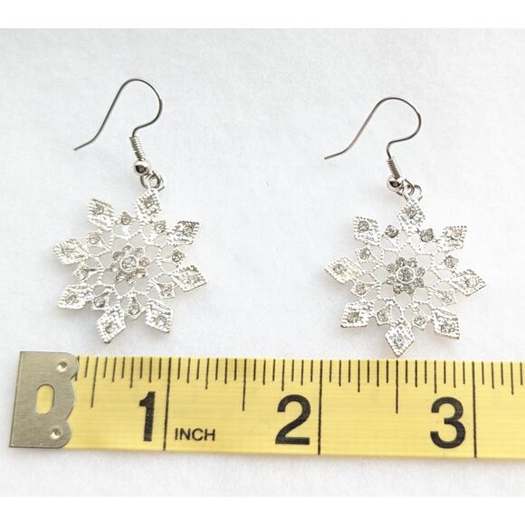 Rhinestone Snow Flake Earrings on Wires - Picture 3 of 6